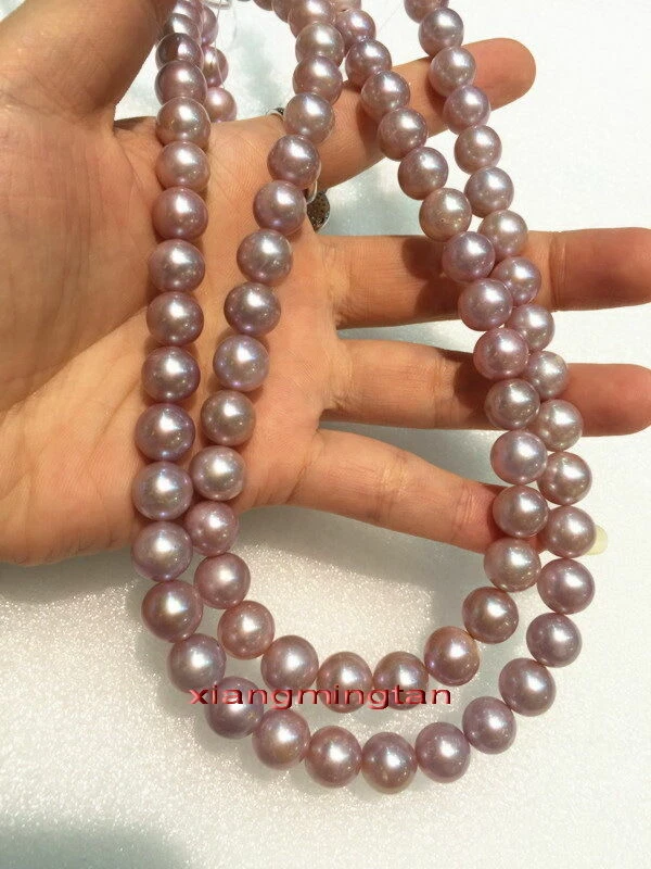 AAAAA 35"9-10mm LONG NATURAL south sea PINK purples lavender pearl necklace 14K - Image 3 of 4