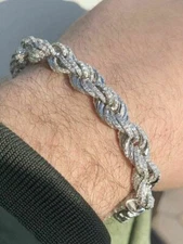 Men's 10mm Rope Bracelet Real Solid 925 Sterling Silver 20ct CZ Super ICY Large