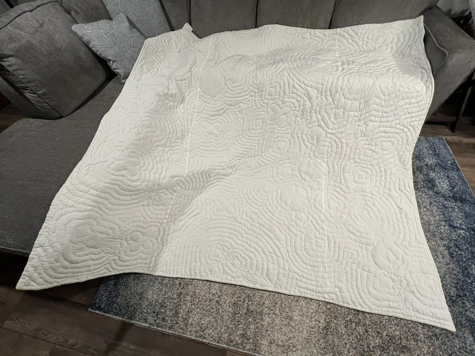 Pottery Barn Kids 2008 ярко-зеленое цветочное вышитое лоскутное одеяло в горошек редкое б/у - Изображение 4 из 4