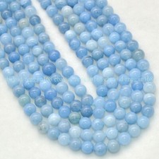 8mm Natural Blue Aquamarine Round Gemstone Loose Beads 15'' Strand