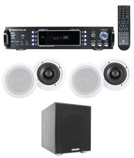 Rockville RPA60BT Home Theater Bluetooth Receiver 4 In-Ceiling Speakers Sub