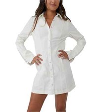 NWT Free People Thea Bell Sleeve Button Front A-Line Mini Dress, Ivory, Sz XS