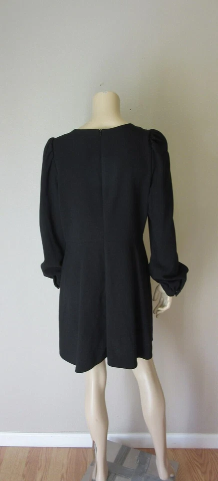 BLACK HALO Black Long Sleeve Scoop Neck Size 14 Short Cocktail Dinner Dress - Image 4 of 4