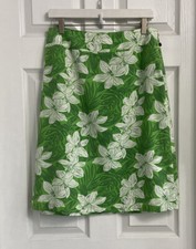 Sag Harbor A-Line Skirt Size 8 Green White Tropical Flower Hawaiian Vacation