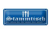 Blechschild Hinweis 27X10 Cm Stammtisch Hier Sitzen (Blau) Deko Schild