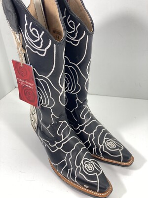 Twisted X Olivia Bennett Boots Women Sz 6 B Black Ivory Leather Floral Rodeo NWT