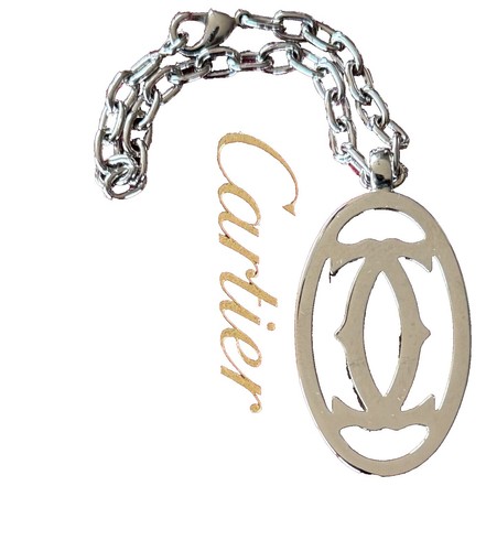 Authentic Cartier Double C Logo Key Chain Ring Charm Silvertone