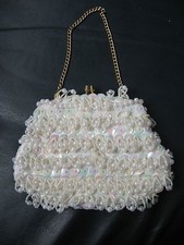 Jem-Evening Bag-Sequin bead-White Satin-Hong Kong-Vintage-