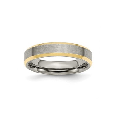 Mens Titanium 5mm Yellow IP-plated Beveled Edge Brushed/Polished Wedding Band...