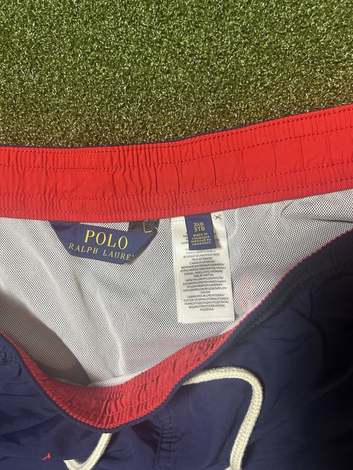 Hombre Polo Ralph Lauren Bañador Poni Azul Marino Rojo 3xB Grande y Alto Piscina Corto Foto 2 de 4
