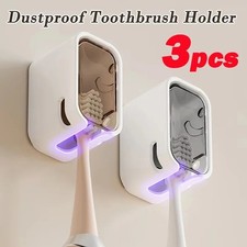 3PCS Wall Mounted Toothbrush Holder Dustproof Toothbrush Storage Box with Dust C