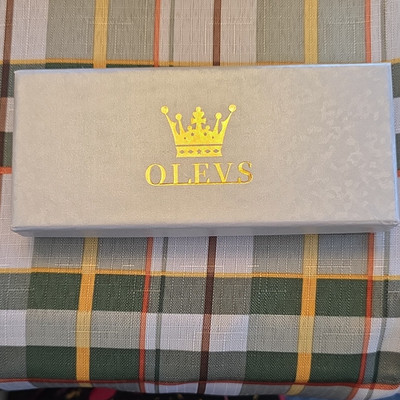 OLEVS Men's Quartz Cushion Dress Watch Black Dial Date Two-Tone Bracelet Box