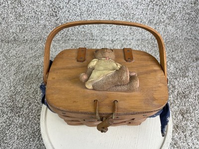 Vintage Longaberger 1987 Picnic Basket Teddy Bear Hand Woven