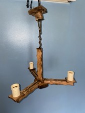 A pair of French Style Reclaimed Vintage Wooden Chandelier Light Fitting 3 Arms