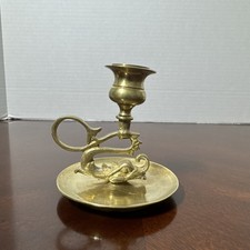 Vintage Solid Brass Oriental Koi Fish Design Candle Holder With Handle 4"