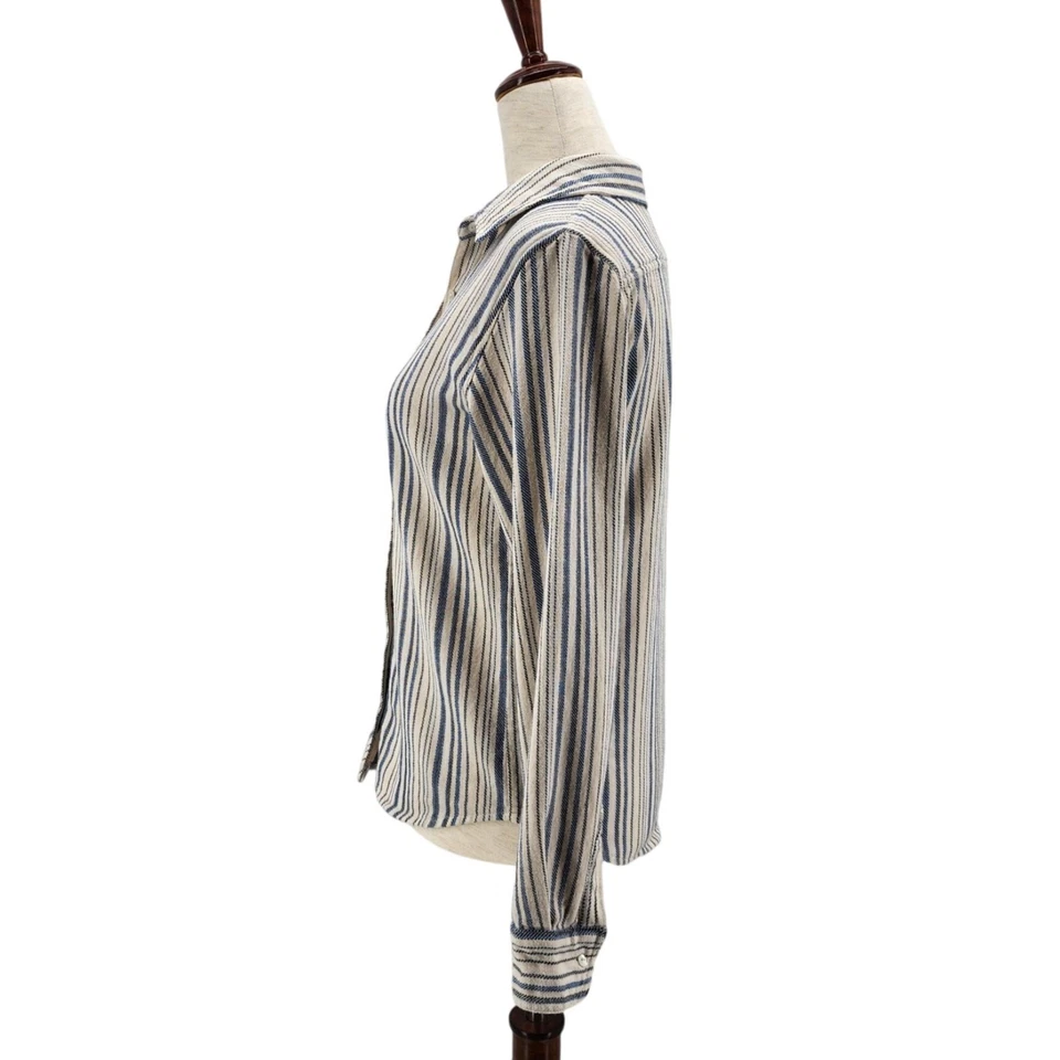 Camisa Ba&Sh Para Mujer 0 Top Franela Rayas Abotonada Azul Marfil Negro Marius Foto 3 de 4