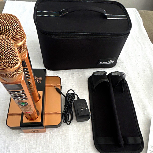 Magic Sing E8 2 Wireless Karaoke Microphones w/ Dock & Case Gold/Black