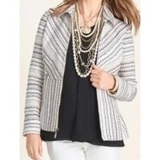 Chico's Striped Front Zip Tweed Blazer Jacket Size 1 8/10