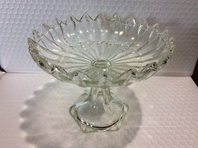 Large Vintage Antique Victorian Footed Glass Compote Dish Centerpiece Bowl 