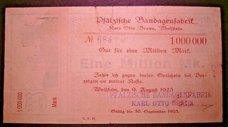 246) Wolfstein Karl Otto Braun Bandagenfabrik ★★★ 1 Million Mark 9. Aug. 1923★★★