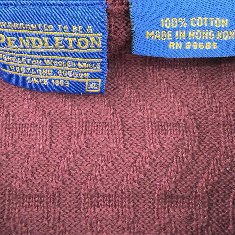1990's Vintage Pendleton Burgundy Cotton Knit Sweater Pullover Mens XL Collared - Image 4 of 4