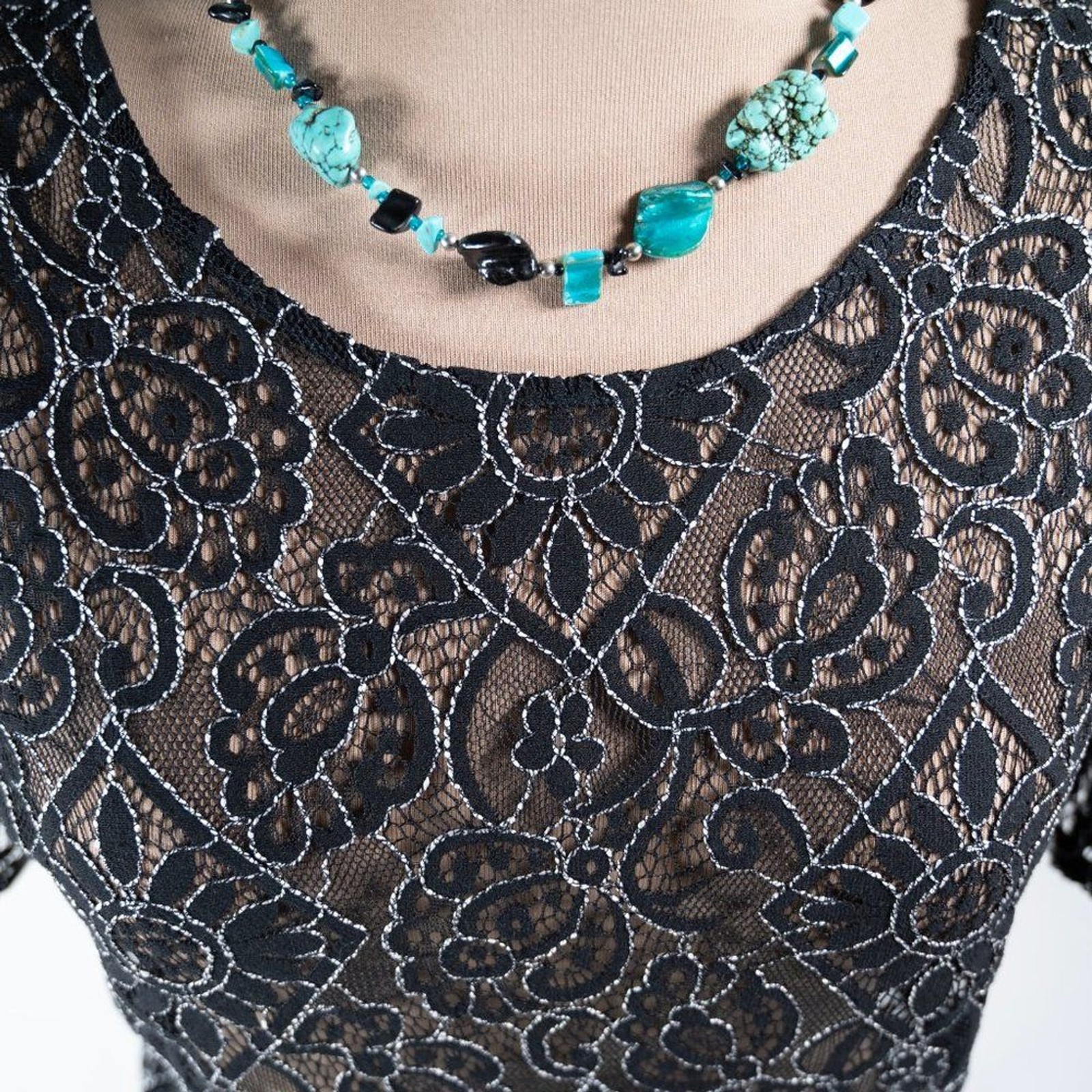 LOFT Black Floral Sheer Lace Black Cold Shoulder Top