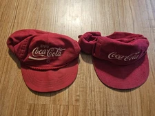 Lot of 2 Vintage Coca Cola Hats Corduroy Red Cap Logo Snapback