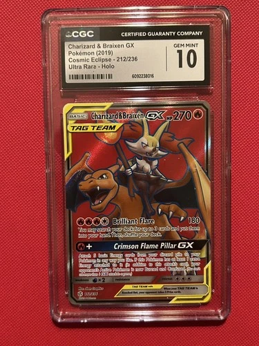 Pokémon Charizard & Braixen GX Cosmic Eclipse TAG TEAM #212 CGC 10 Gem Mint