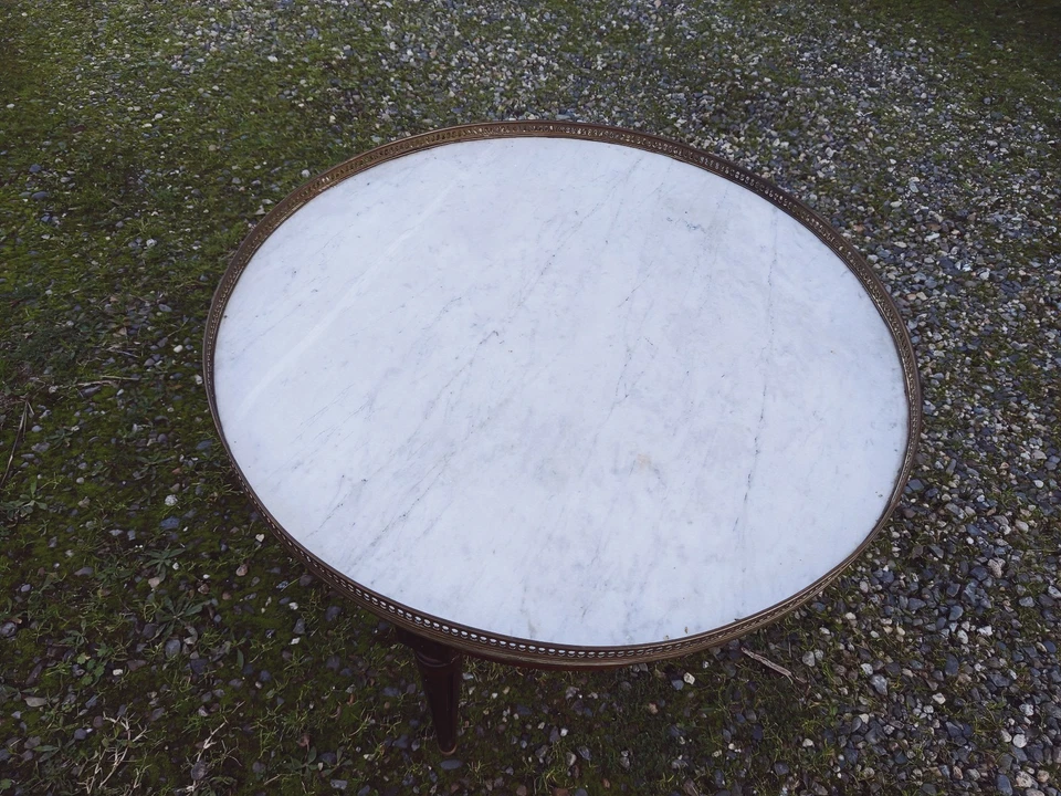 Guéridon ancien Louis XVI avec plateau en marbre – prix réduit si acheté en... - Photo 2/4