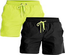 2 Pack Men'S Swim Trunks Quick Dry Beach Shorts with Mesh Lining