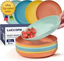 10 Inch Deep Dinner Plates Set of 8 Wheat Straw Plates, Unbreakable Dinner Dishe