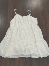 Urban Outfitters White Cotton Tiered Mini Dress L Coquette Cottagecore Babydoll