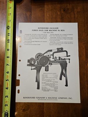 ROYERSFORD EXCELSIOR POWER HACK SAW MACHINE 1 PAGER MACHINE | eBay