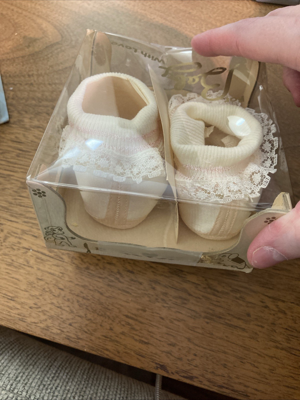 Vintage New Old Stock Baby Shoes Ivory And Pink Size One For Baby With Love