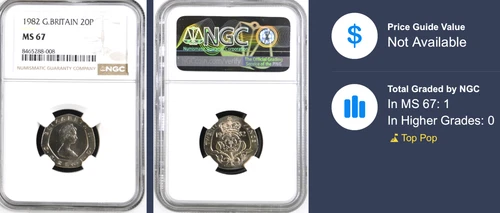1982 20P NGC MS67 Great Britain Twenty Pence Uncirculated Top Pop Finest Known