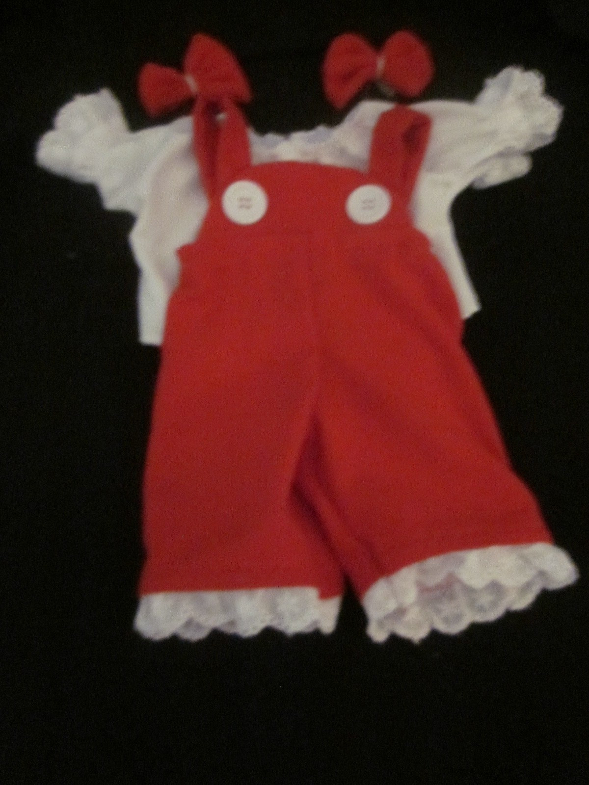 CPK doll clothes/16-18 inches/red overalls/blouse/hair bows