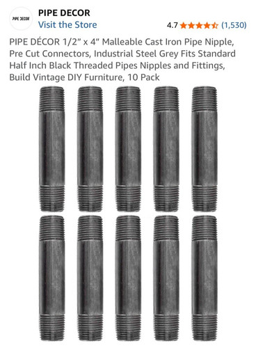 1/2" X 4" Nipple Black Malleable Iron Pipe Fitting Threaded Plumbing. Lot Of 10