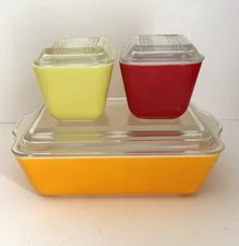 PYREX Citrus Daisy Orange Refrigerator Dish 6 pieces  1 - 503 & 2 -  503