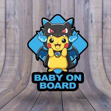 Pikachu Charizard X Poncho Baby On Board Decal   Cute Anime Car Vinyl Kawaii