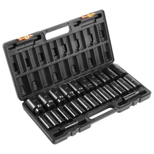 Uimoso 26-Piece 1/2 Inch Drive Metric Deep Impact Socket Set, 10-36mm
