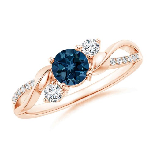 London Blue Topaz Gemstone Engagement Three-stone Wedding Ring 925 Silver