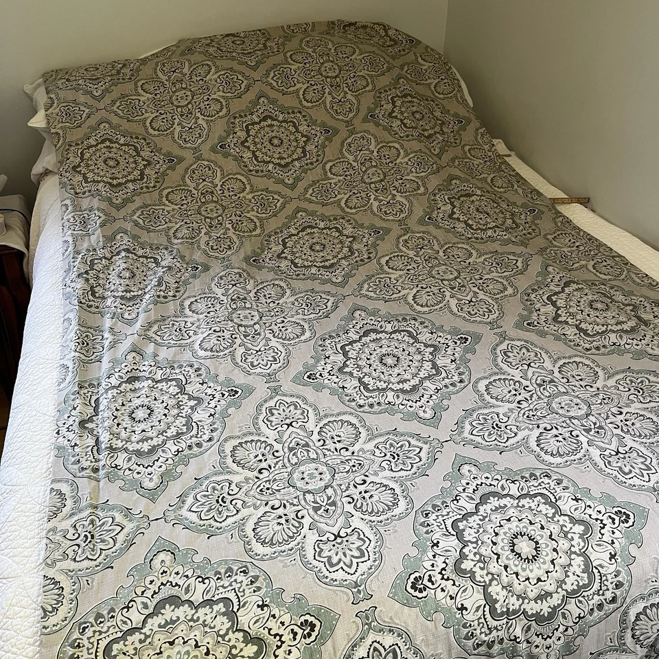 Paneles de cortina azul gris topo medallón lazo pestaña 50”x96” (2) mezcla de lino Foto 4 de 4