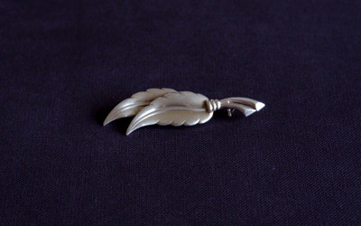 Vintage German 835 Silver Twin Leaf Brooch - 5cm Mid-Century Handarbeit Pin