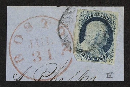 CKStamps: US Stamps Collection Scott#9 1c Franklin Used on Piece