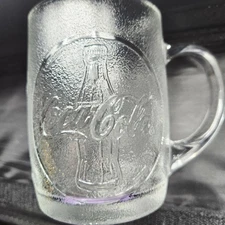 Coca Cola Embossed Glass Mugs Set of 4 Vintage Coke Soda Pop Clear