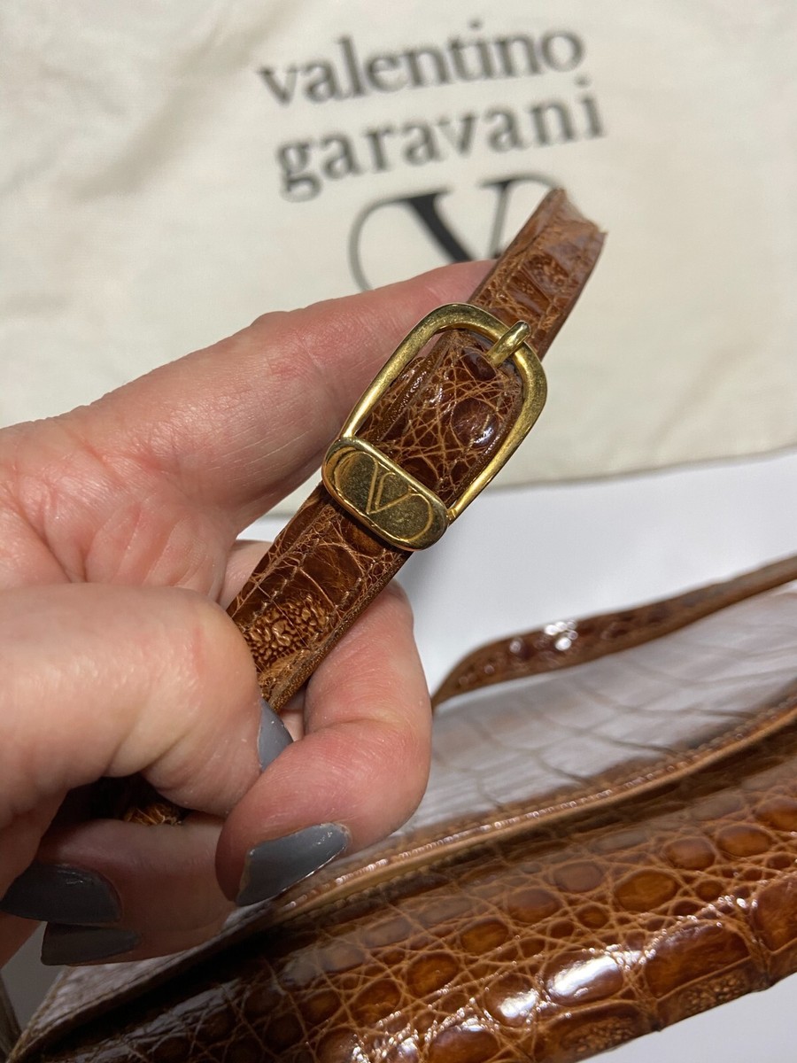 Vge. Valentino Garavani Crocodile Clutch, Honey Brown, Detachable