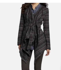 Jack Anthropologie Open Jacket Cardigan Xs Black Gray Aztec Southwest Boho Wool
