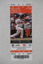 SAN FRANCISCO GIANTS VS NEW YORK METS 6/7/2014 FULL TICKET~ ANGEL PAGAN
