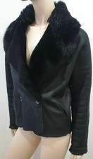 Jane Norris Black Lamb Skin Sheepskin Shearling Double Breasted Casual Jacket S