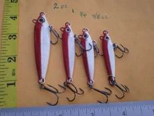 12 PCS. ANCHOVY FISH JIG/SPOON STYLE 5/8,3/4,1,2 OZ 3ea RED/WHITE+TRAILER HOOK